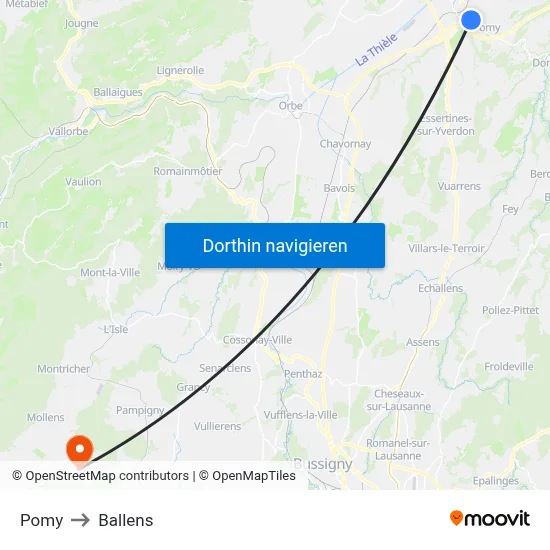 Pomy to Ballens map
