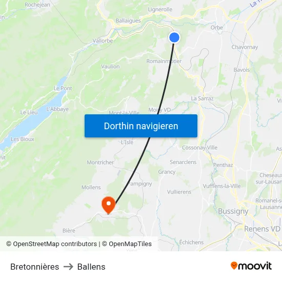 Bretonnières to Ballens map