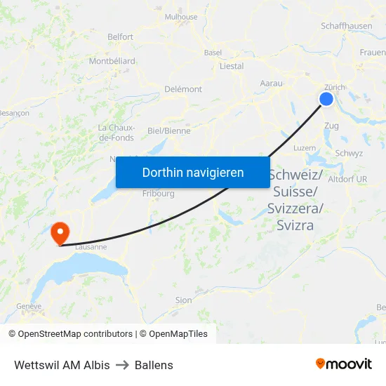 Wettswil AM Albis to Ballens map