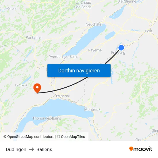 Düdingen to Ballens map