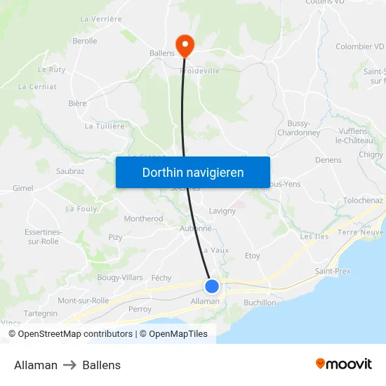 Allaman to Ballens map