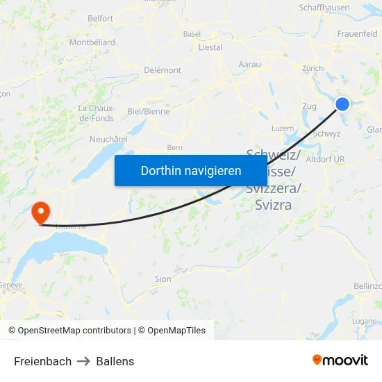 Freienbach to Ballens map