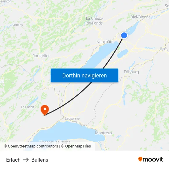 Erlach to Ballens map