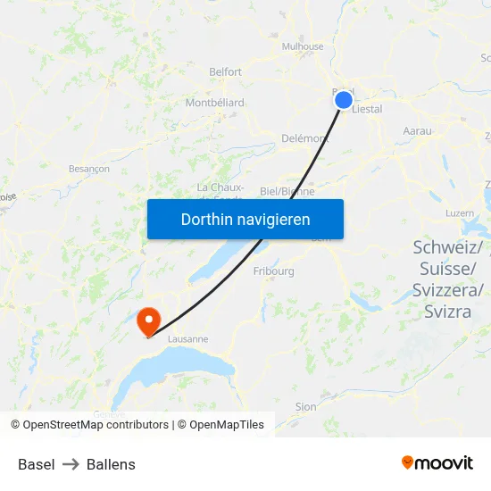 Basel to Ballens map