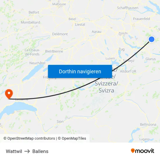 Wattwil to Ballens map