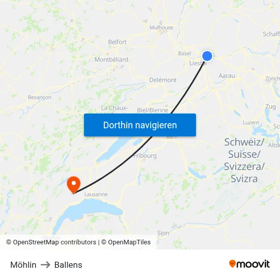 Möhlin to Ballens map