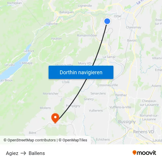 Agiez to Ballens map