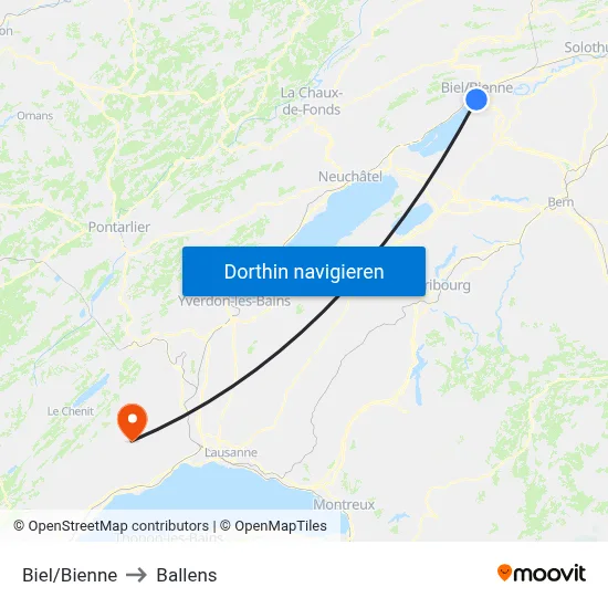 Biel/Bienne to Ballens map