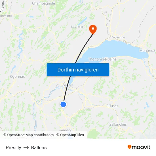 Présilly to Ballens map