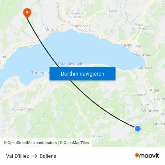 Val-D'Illiez to Ballens map