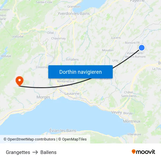 Grangettes to Ballens map