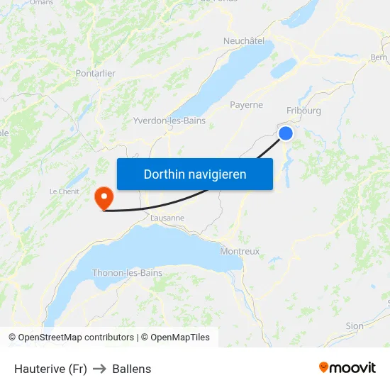 Hauterive (Fr) to Ballens map