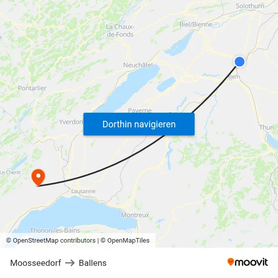Moosseedorf to Ballens map