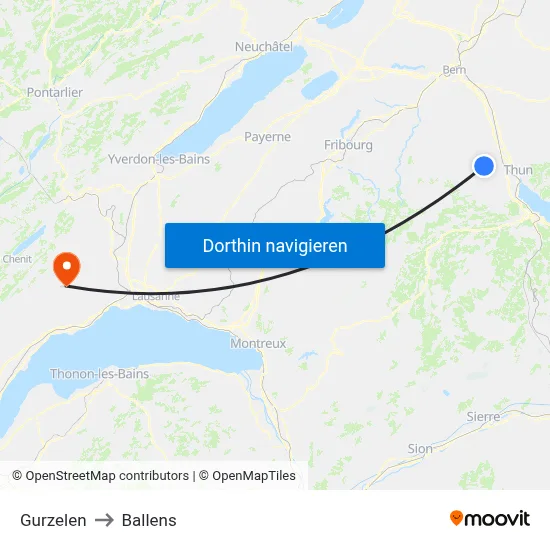 Gurzelen to Ballens map