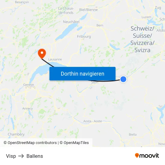 Visp to Ballens map