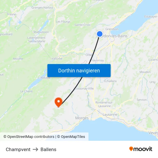 Champvent to Ballens map