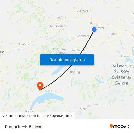 Dornach to Ballens map