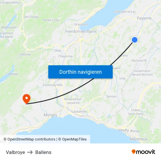 Valbroye to Ballens map