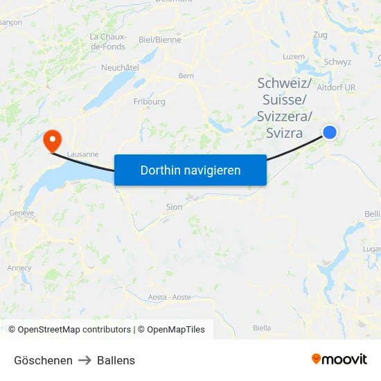 Göschenen to Ballens map