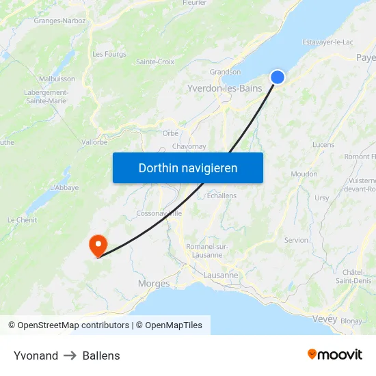 Yvonand to Ballens map