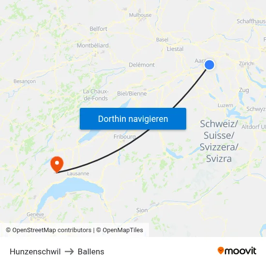 Hunzenschwil to Ballens map