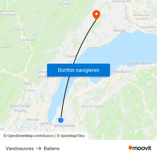Vandoeuvres to Ballens map