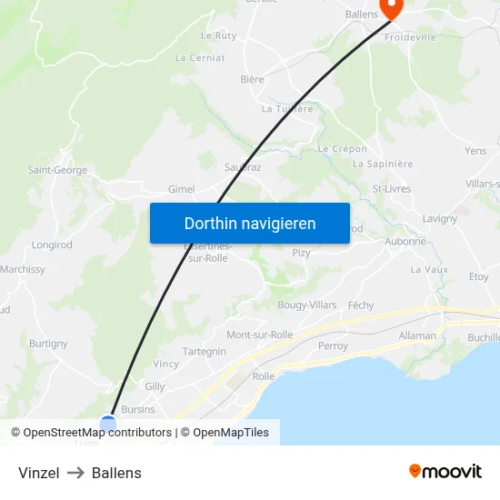 Vinzel to Ballens map