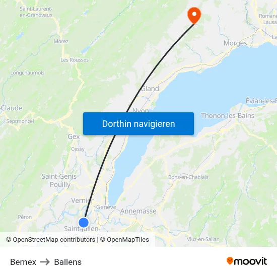 Bernex to Ballens map