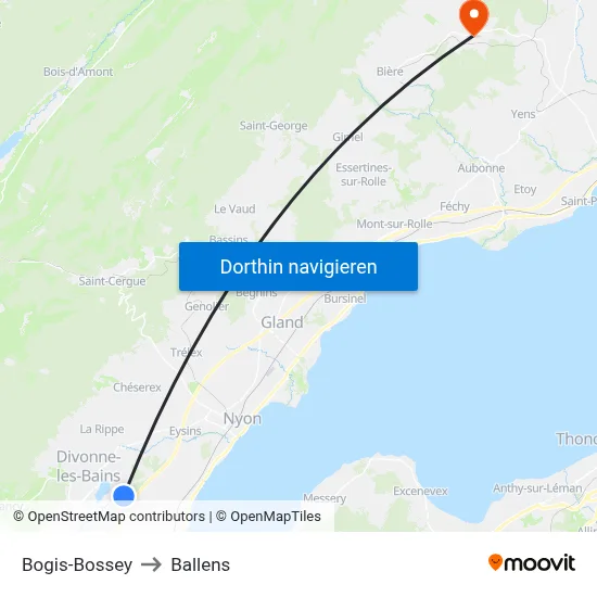 Bogis-Bossey to Ballens map