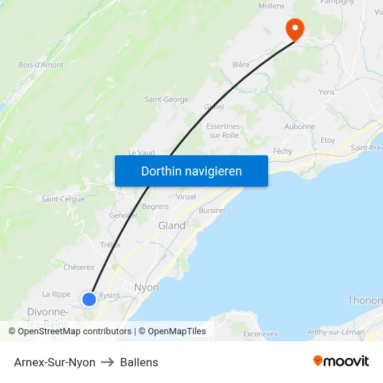 Arnex-Sur-Nyon to Ballens map