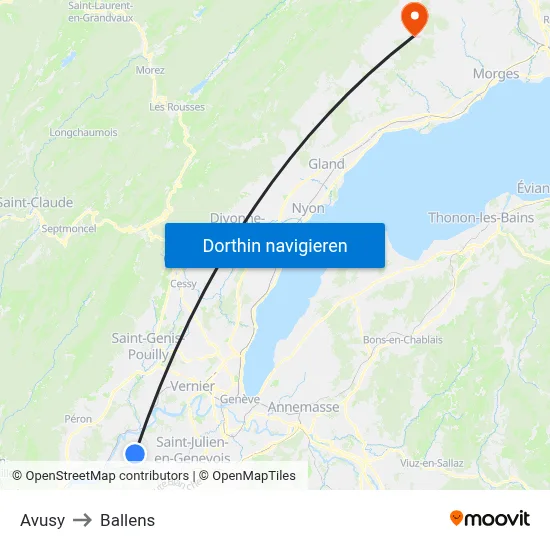 Avusy to Ballens map