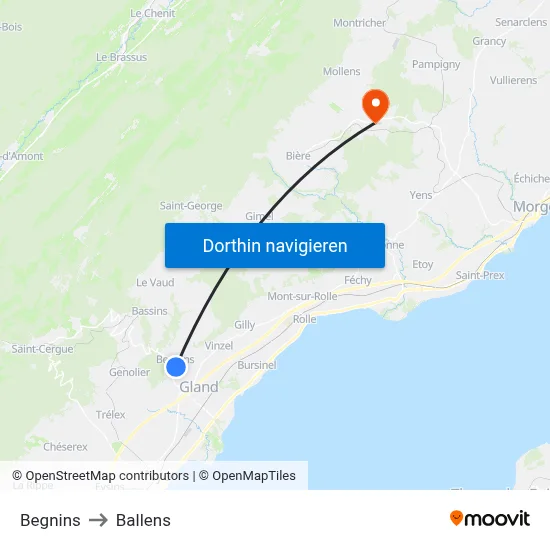 Begnins to Ballens map