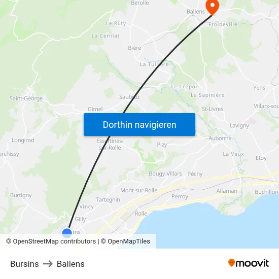 Bursins to Ballens map