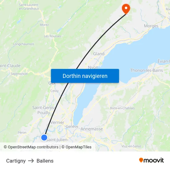 Cartigny to Ballens map