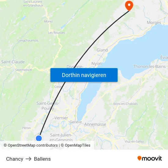 Chancy to Ballens map