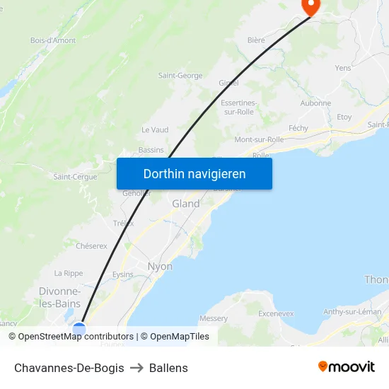 Chavannes-De-Bogis to Ballens map