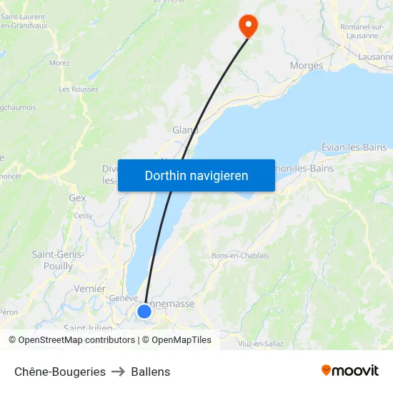 Chêne-Bougeries to Ballens map