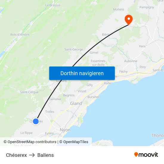 Chéserex to Ballens map