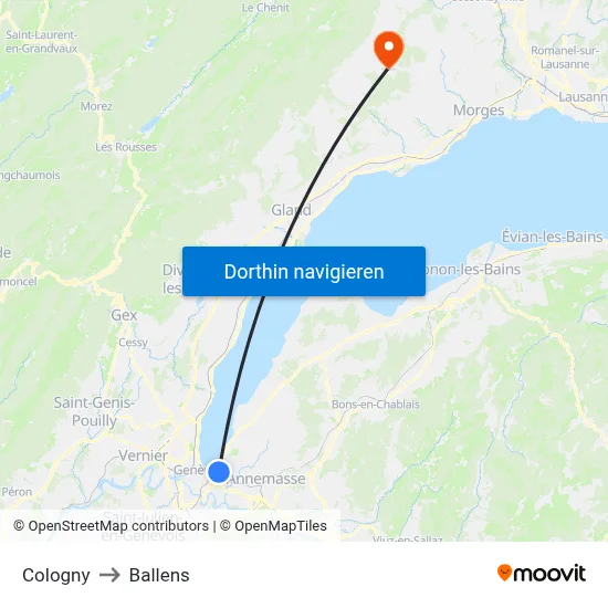 Cologny to Ballens map