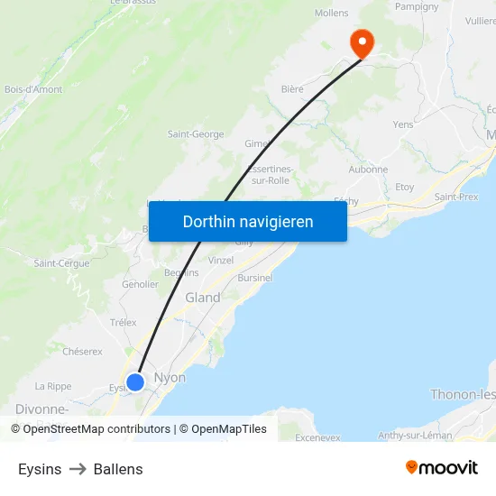 Eysins to Ballens map