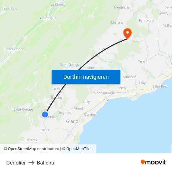 Genolier to Ballens map