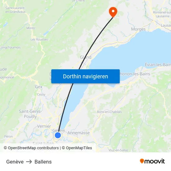 Genève to Ballens map