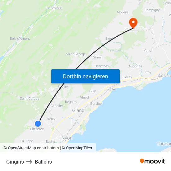 Gingins to Ballens map