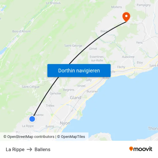 La Rippe to Ballens map