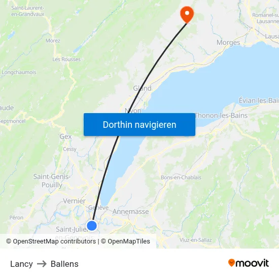 Lancy to Ballens map