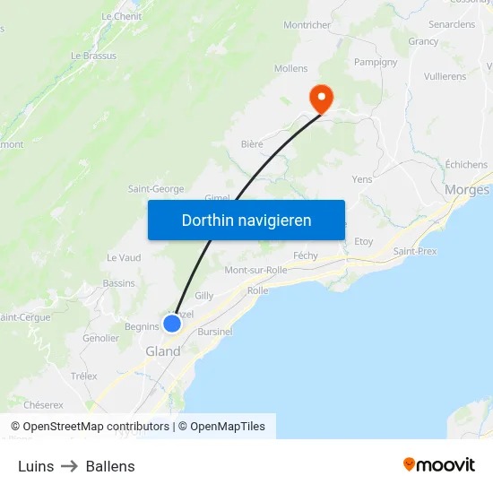 Luins to Ballens map