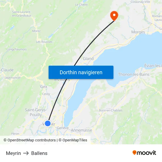 Meyrin to Ballens map