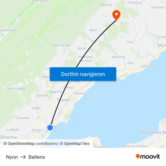 Nyon to Ballens map