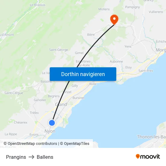 Prangins to Ballens map