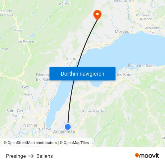 Presinge to Ballens map